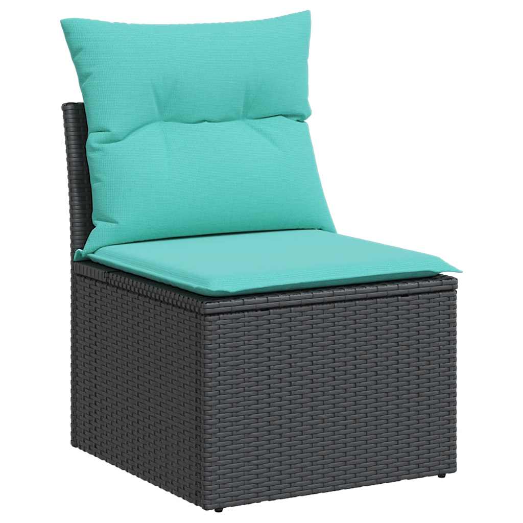 10-delige Loungeset met kussens poly rattan zwart