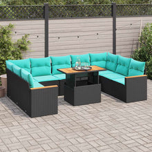 10-delige Loungeset met kussens poly rattan zwart