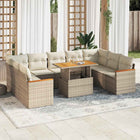 10-piece Lounge Set with Cushions Poly Rattan Acacia Beige