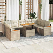 10-piece Lounge Set with Cushions Poly Rattan Acacia Beige