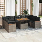 Loungeset 10-delig poly rattan acacia grijs