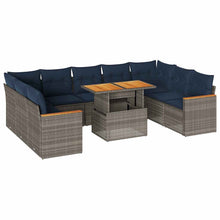 10-delige Loungeset met kussens poly rattan grijs