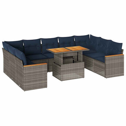 10-delige Loungeset met kussens poly rattan grijs
