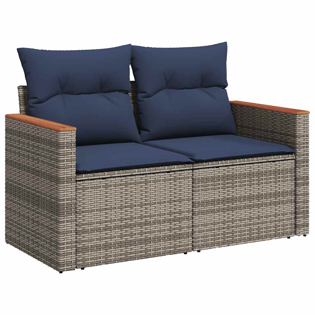 10-delige Loungeset met kussens poly rattan grijs