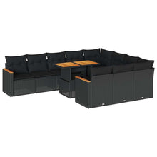11-delige Loungeset met kussens poly rattan acacia zwart