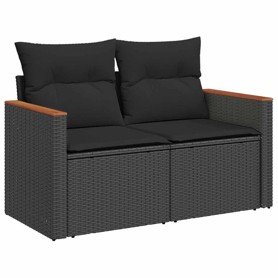 11-delige Loungeset met kussens poly rattan acacia zwart