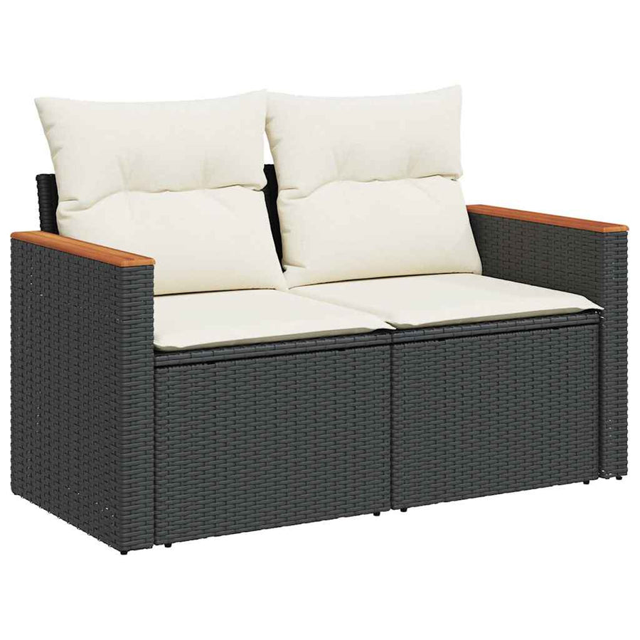 11-delige Loungeset met kussens poly rattan acacia zwart