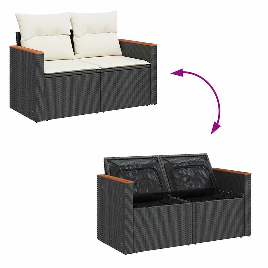 11-delige Loungeset met kussens poly rattan acacia zwart