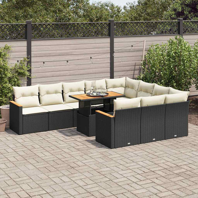 11-delige Loungeset met kussens poly rattan acacia zwart