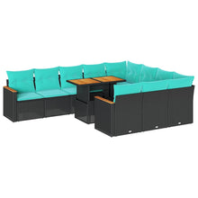 11-delige Loungeset met kussens poly rattan zwart