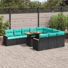 11-piece Lounge Set with Cushions Poly Rattan Black