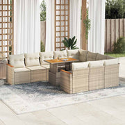 Tuinset 11-delig poly rattan acacia beige