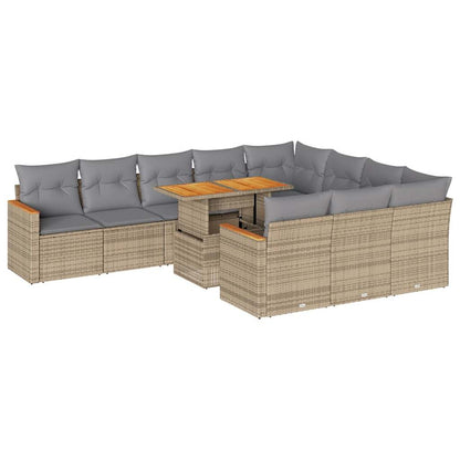 11-delige Tuinset met kussens poly rattan acacia beige