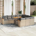 11-piece Outdoor Dining Set with Cushions Poly Rattan Acacia Beige