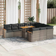 Loungeset 11-delig poly rattan acacia grijs