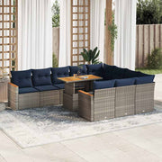 Loungeset poly rattan grijs 11-delig