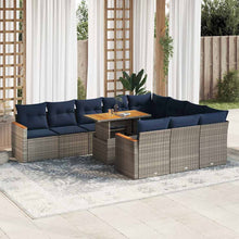 11-delige Loungeset met kussens poly rattan grijs