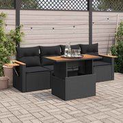 Loungeset 5-delig poly rattan acacia zwart