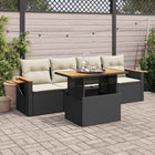 Loungeset 5-delig poly rattan acacia zwart