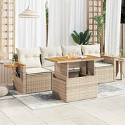 5-piece Lounge Set with Cushions Polyrattan and Acacia Wood Beige