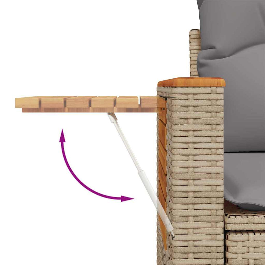 5-delige Loungeset met kussens poly rattan en acaciahout beige