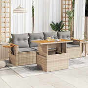 Loungeset 5-delig poly rattan acaciahout beige