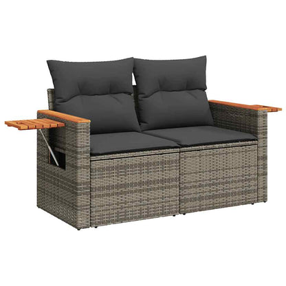 5-delige Loungeset met kussens poly rattan acacia grijs