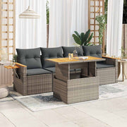 Loungeset 5-delig poly rattan acacia grijs
