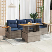Loungeset 5-delig poly rattan grijs