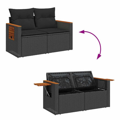 6-delige Loungeset met kussens poly rattan acacia zwart