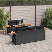 Loungeset 6-delig poly rattan acacia zwart