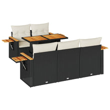 6-delige Loungeset met kussens poly rattan acacia zwart