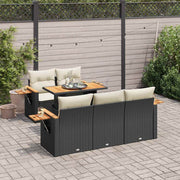 Loungeset 6-delig poly rattan acacia zwart