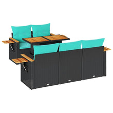 6-delige Loungeset met kussens poly rattan zwart