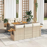 6-piece Lounge Set with cushions poly rattan acacia beige