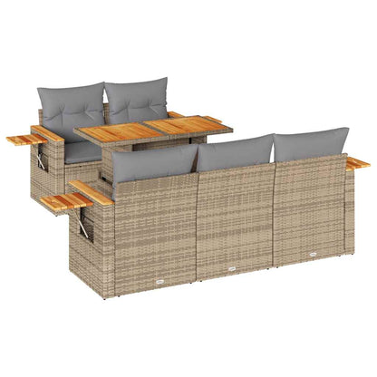 6-delige Loungeset met kussens poly rattan acacia beige