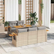 Loungeset 6-delig poly rattan acacia beige