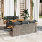 6-Piece Lounge Set with Cushions Poly Rattan Acacia Grey