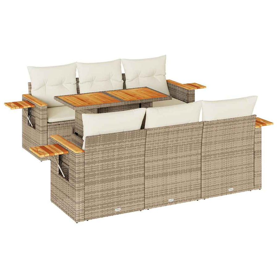 7-delige Loungeset met kussens poly rattan acacia beige