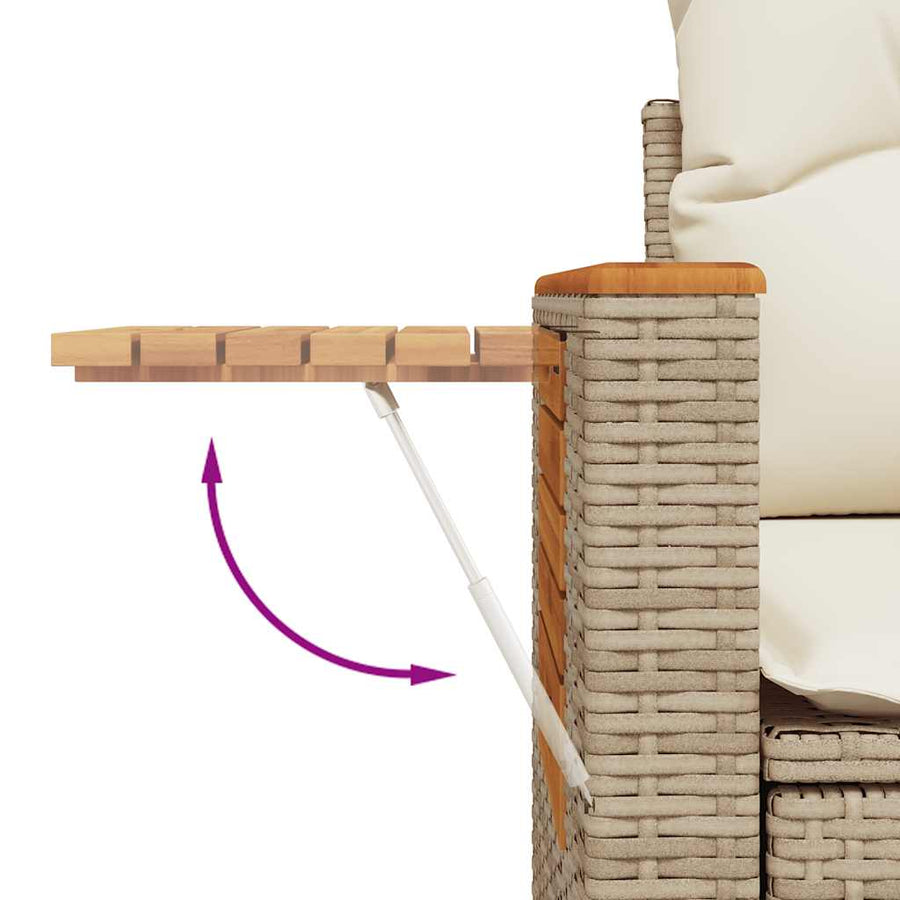 7-delige Loungeset met kussens poly rattan acacia beige
