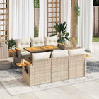 7-piece Lounge Set with cushions poly rattan acacia beige