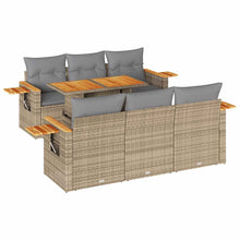 7-delige Loungeset met kussens poly rattan acacia beige