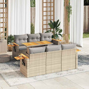 Loungeset 7-delig poly rattan acacia beige