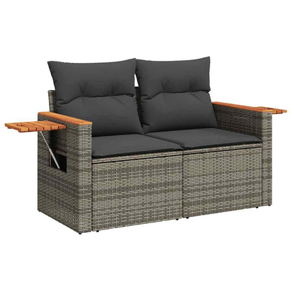 7-delige Loungeset met kussens poly rattan acacia grijs