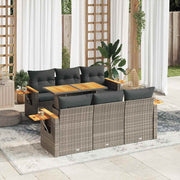 Loungeset 7-delig poly rattan acacia grijs