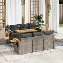 7-delige Loungeset met kussens poly rattan acacia grijs