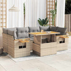 7-piece Lounge Set with cushions poly rattan acacia beige