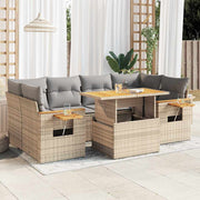Loungeset 7-delig poly rattan acacia beige