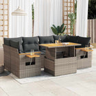 7-piece Lounge Set with Cushions Poly Rattan Acacia Grey
