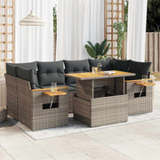 Loungeset 7-delig poly rattan acacia grijs